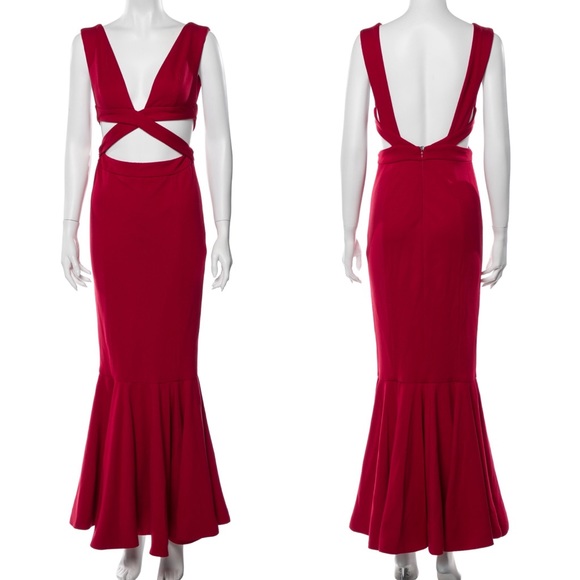 FAME & PARTNERS red evening gown formal dress XS - Picture 2 of 6